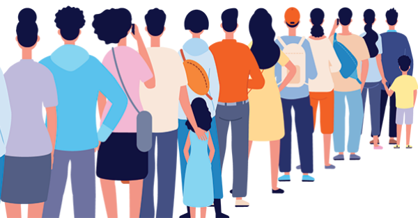  A queue of cartoon people waiting in turn for their charge on the property. Deed of Postponement: What does it mean to postpone a mortgage? A guide from Parachute Law